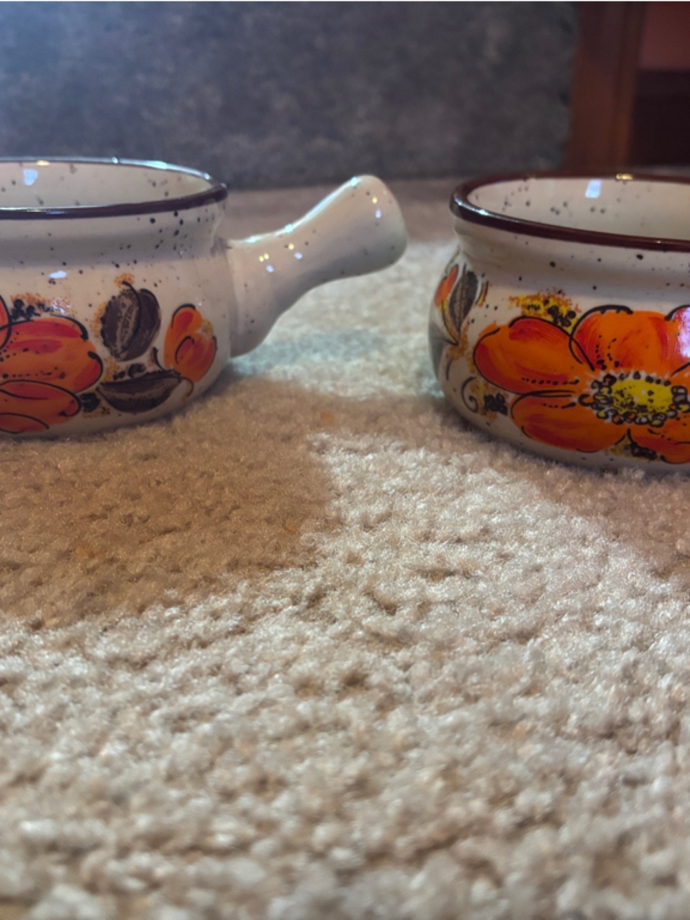 Hand-Painted Floral Ceramic Sauce Pots in Orange - Set of 2